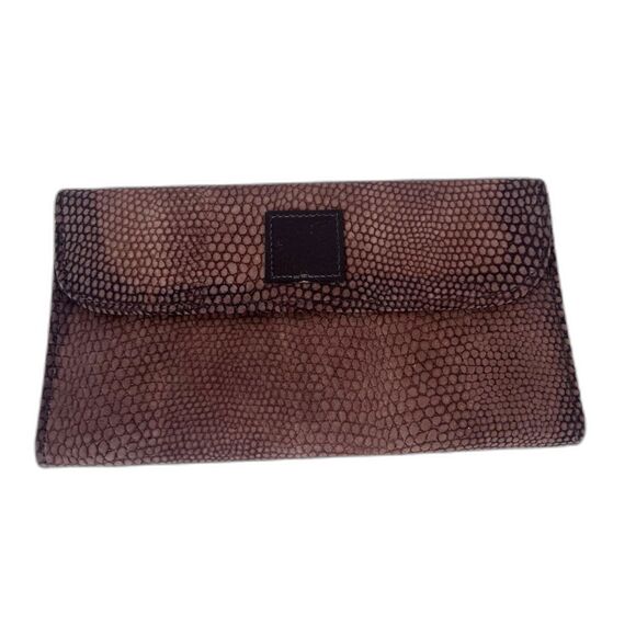 VTG Leather Anne Klein St Thomas Wallet Checkbook Kiss Lock Brown Faux Snakeskin - Picture 1 of 7